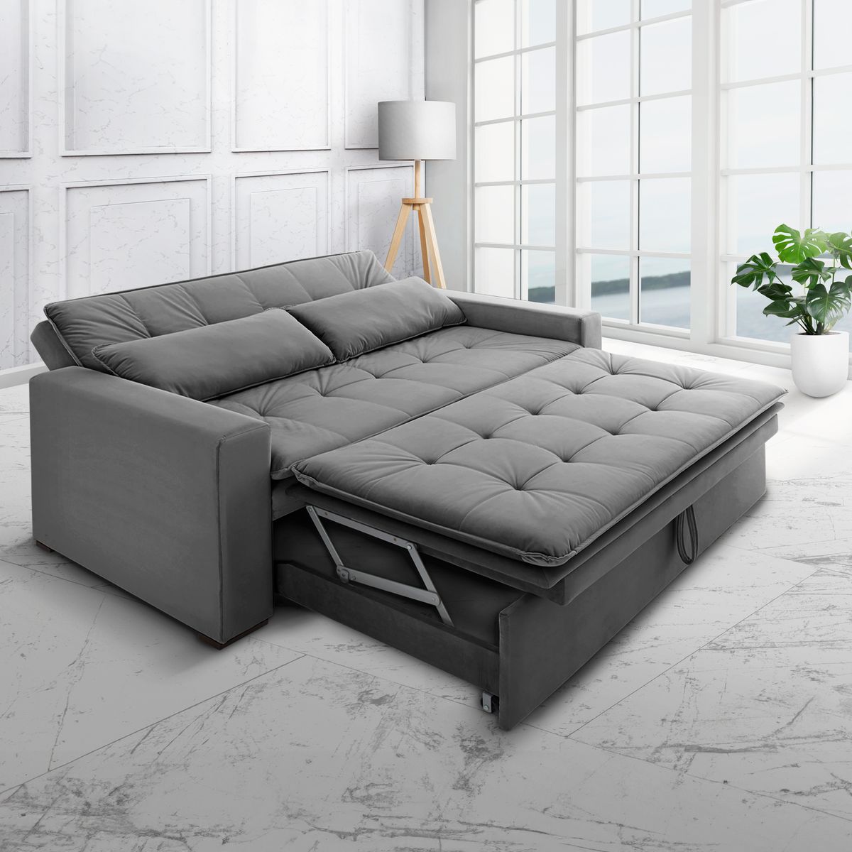 RE DECORA - Futon / Sofa Cama Londres 170 CM Color Gris Oscuro