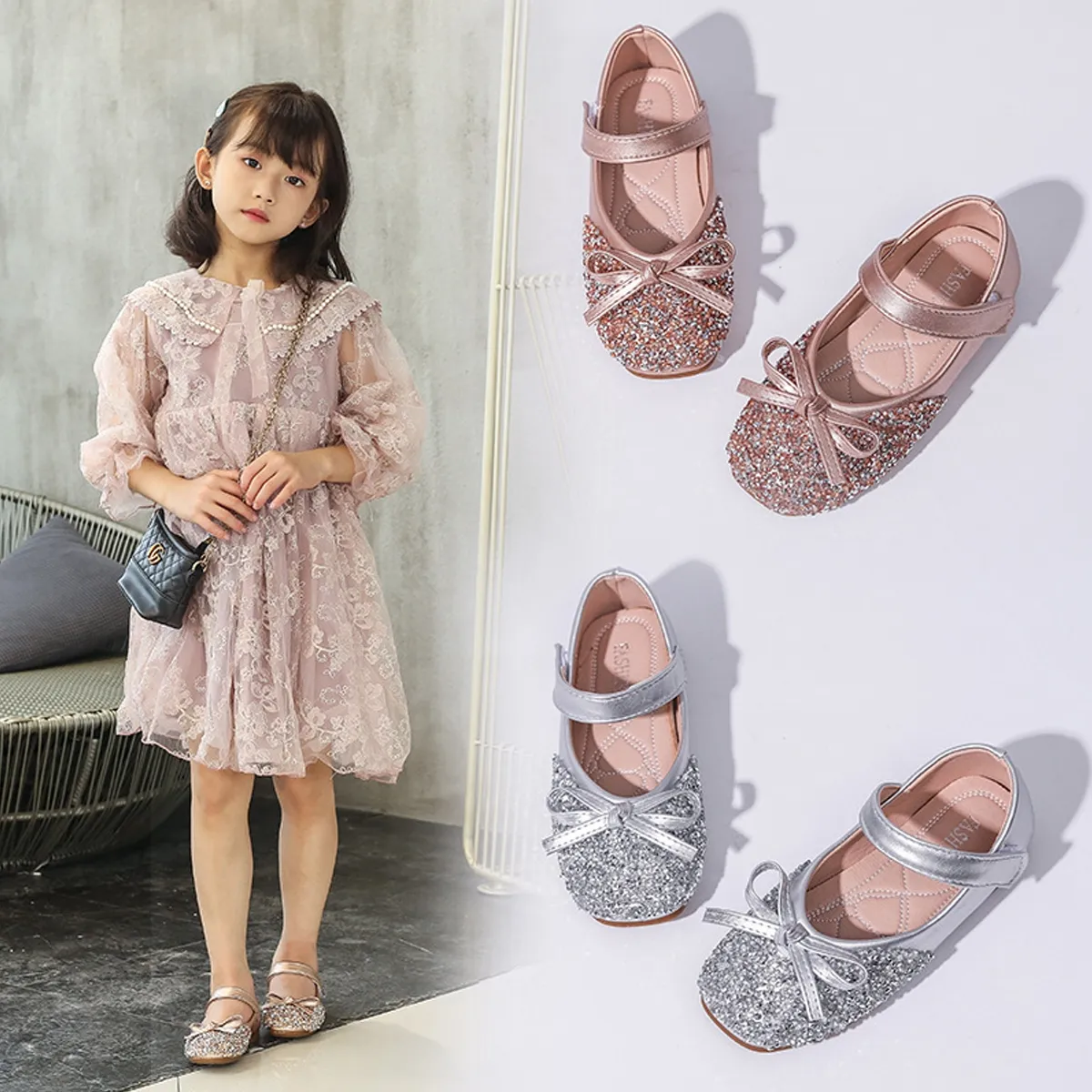 EDWINAYY - Zapatos De Niñas Princesas Planos Ballerina Fiesta Glitter