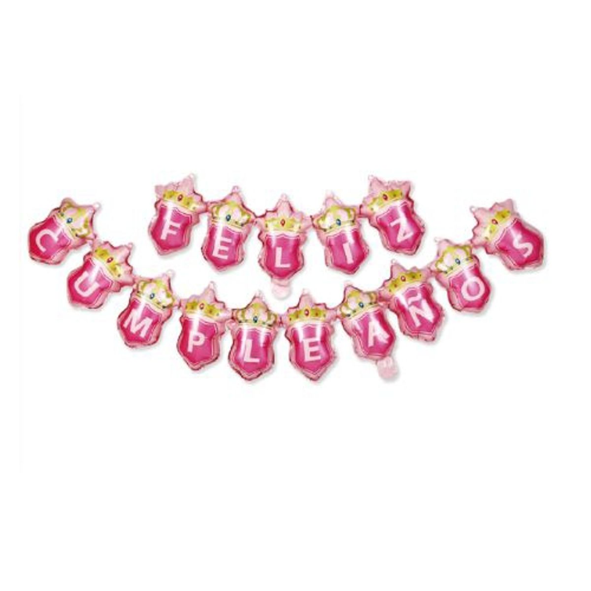 GENERICO - Banderin Globos Corona Feliz Cumpleaños Rosa