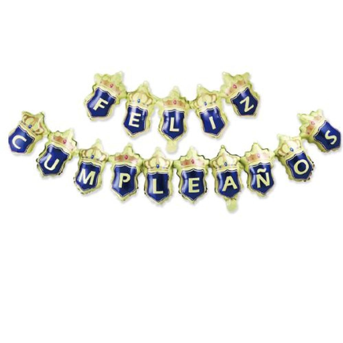 GENERICO - Banderin Globos Corona Feliz Cumpleaños Azul