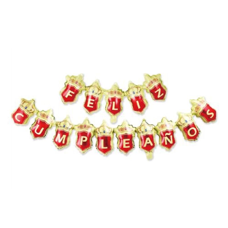 GENERICO - Banderin Globos Corona Feliz Cumpleaños Rojo