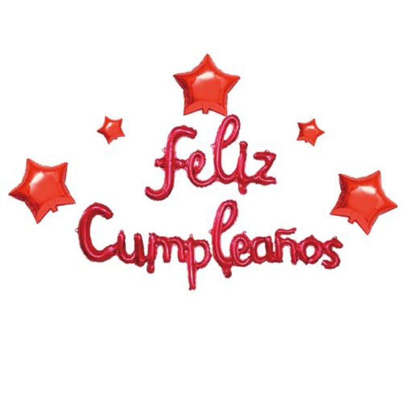 GENERICO - Globos Diseño Letras Feliz Cumpleaños Estrellas Rojo