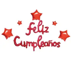 GENERICO - Globos Diseño Letras Feliz Cumpleaños Estrellas Rojo