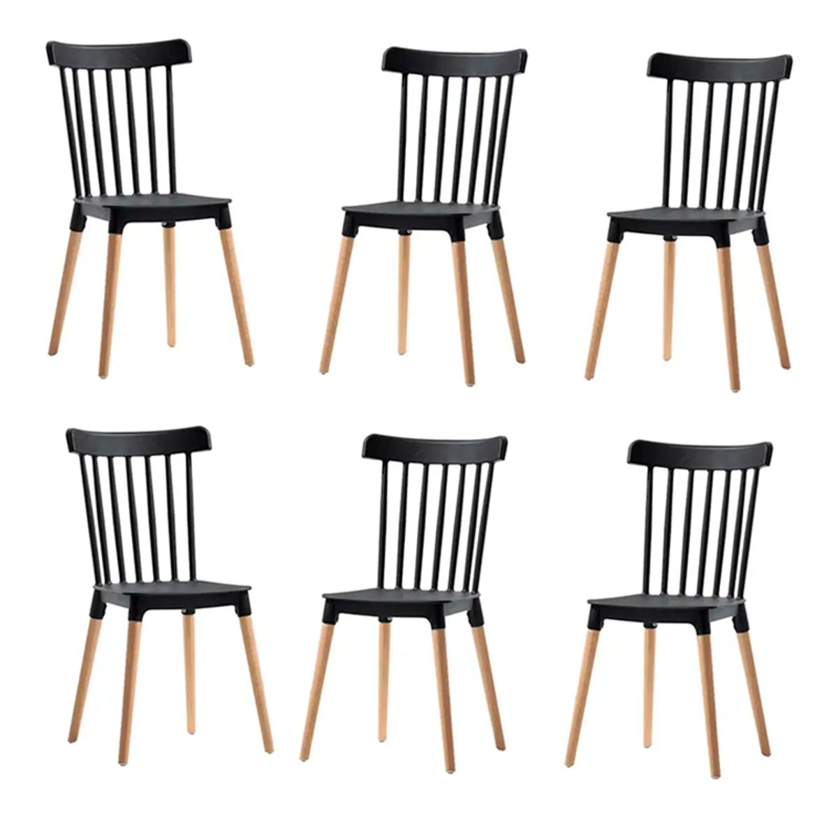 GENERICO - Pack de 6 Sillas Estilo Windsor NEGRO