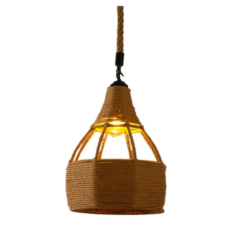 HB LEDS - Lámpara Colgante Cáñamo Diseño Gota E-27 Ampolleta Cálida