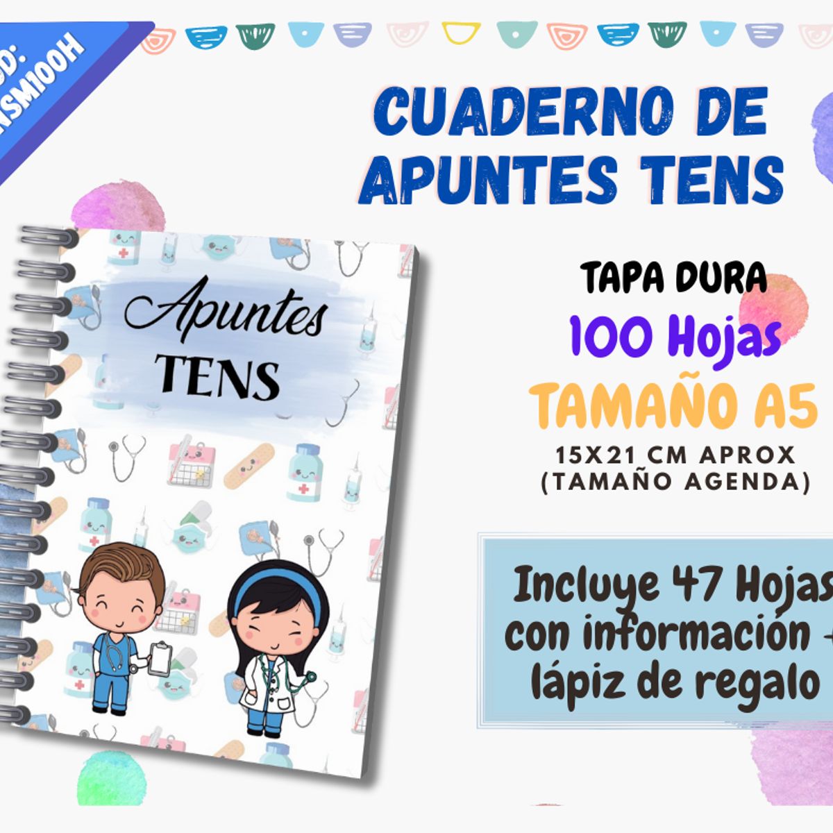 GENERICO - CUADERNO DE APUNTES TENS + MQ A5 - 100 HOJAS