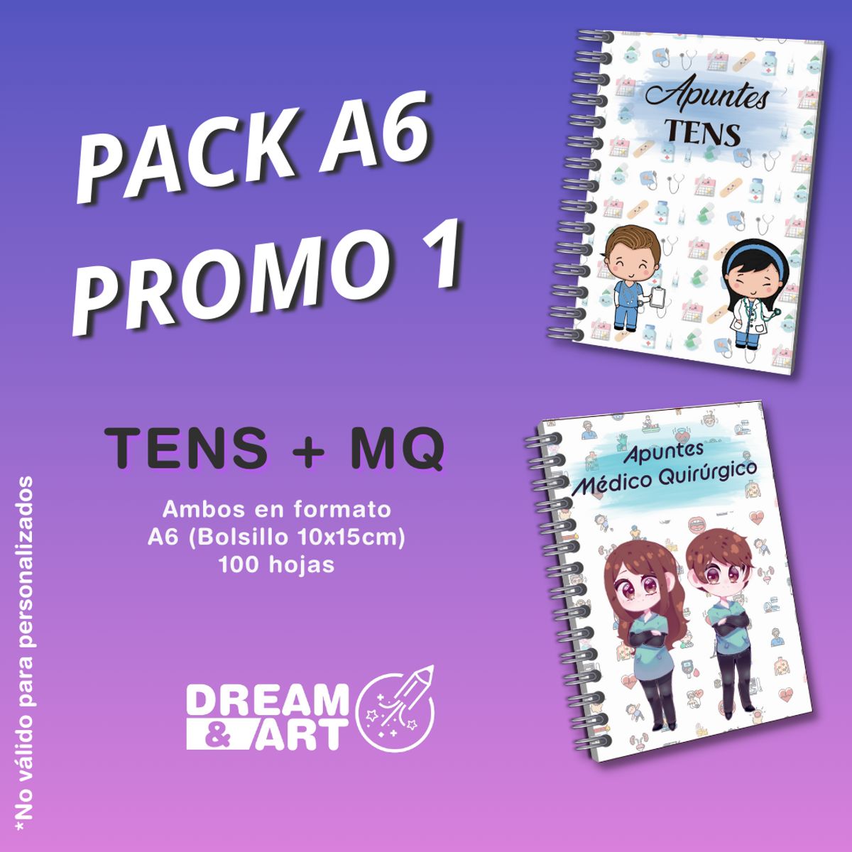 GENERICO - CUADERNO DE APUNTES TENS + MQ A6 - 100 HOJAS