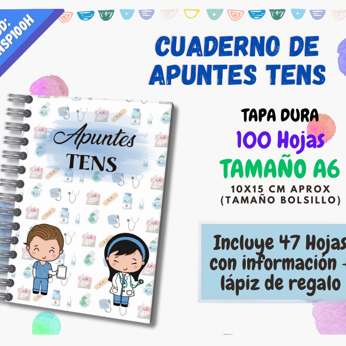 GENERICO - CUADERNO DE APUNTES TENS + MQ A6 - 100 HOJAS