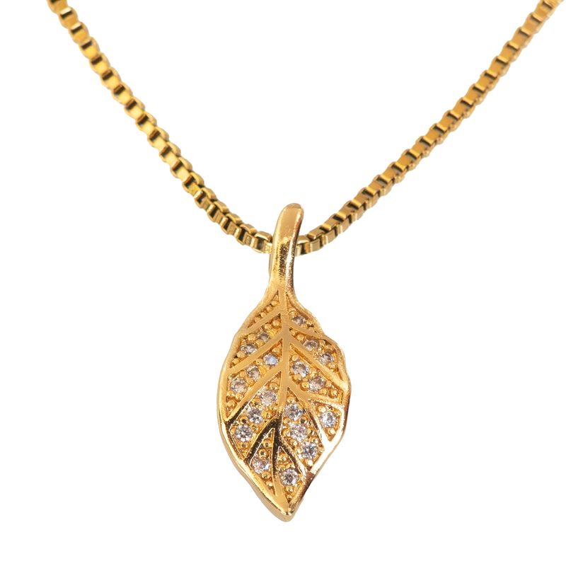 GENERICO - Collar Hojita Circón Gold para mujer - Azul Zafira
