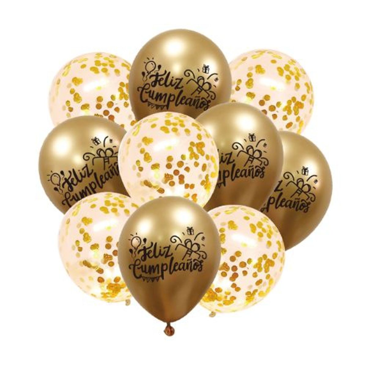 GENERICO - Globos Feliz Cumpleaños Color Dorado 10 Unidades