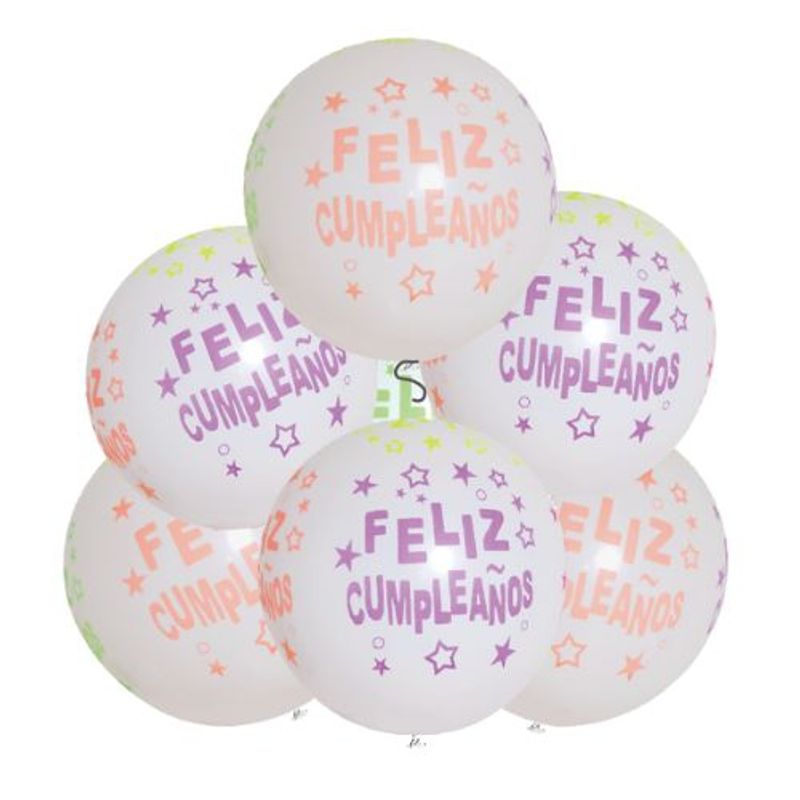 GENERICO - Globos Latex Feliz Cumpleaños Color Blanco 30 Cm