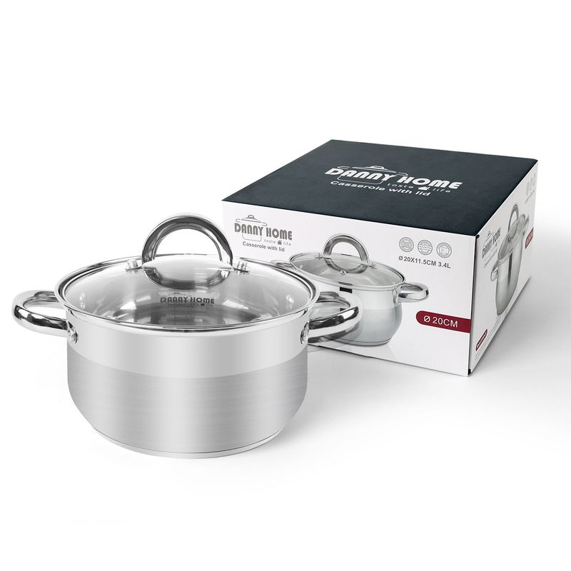 DANNY HOME - Olla Cacerola Acero Inolxidable 20cm Con Tapa Cristal