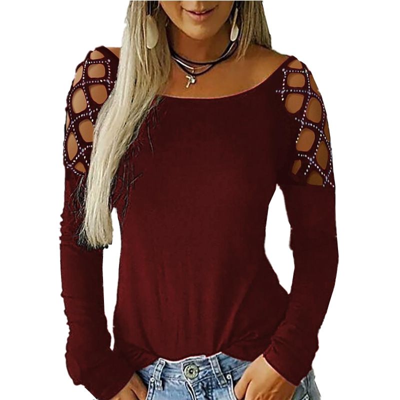 EDWINAYY - Blusa Casual De Cuello Manga Larga Redondo Sexy Moda Mujer