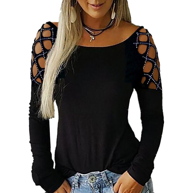 EDWINAYY - Blusa Casual De Cuello Manga Larga Redondo Sexy Moda Mujer