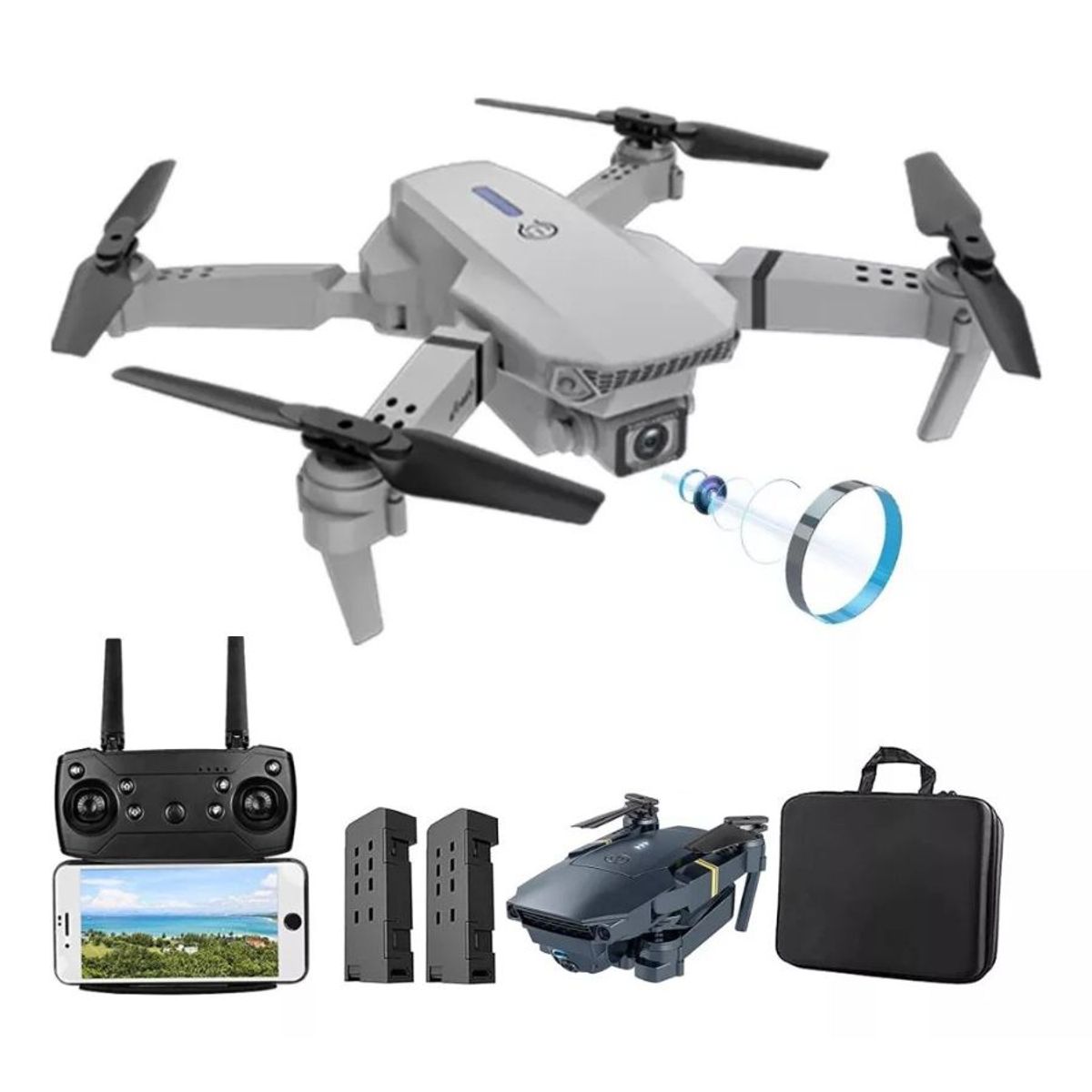 GENERICO - Mini Drone E88 Doble Cámara Con Accesorios Plegable Wifi