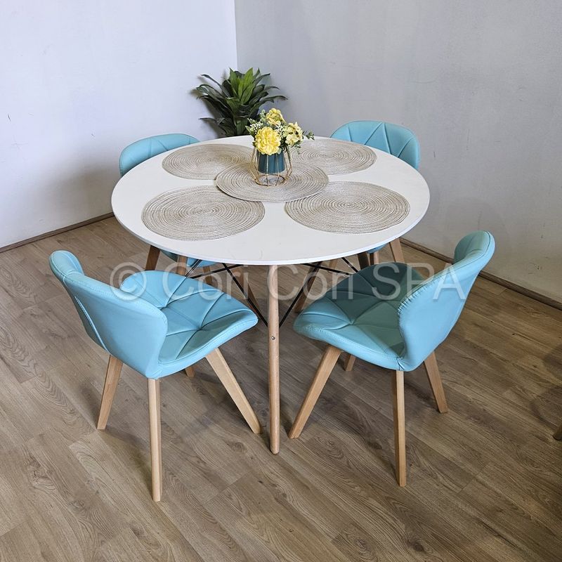 GENERICO - Comedor Mesa Eames melamina blanco 100cm + 4 Sillas Mariposa Wood Menta