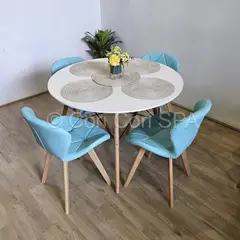 GENERICO - Comedor Mesa Eames melamina blanco 100cm + 4 Sillas Mariposa Wood Menta