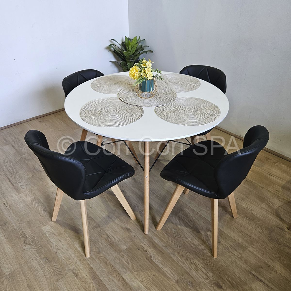 CORI CORI - Juego de Comedor Mesa Blanca 100cm + 4 Sillas Mariposa Wood Negro