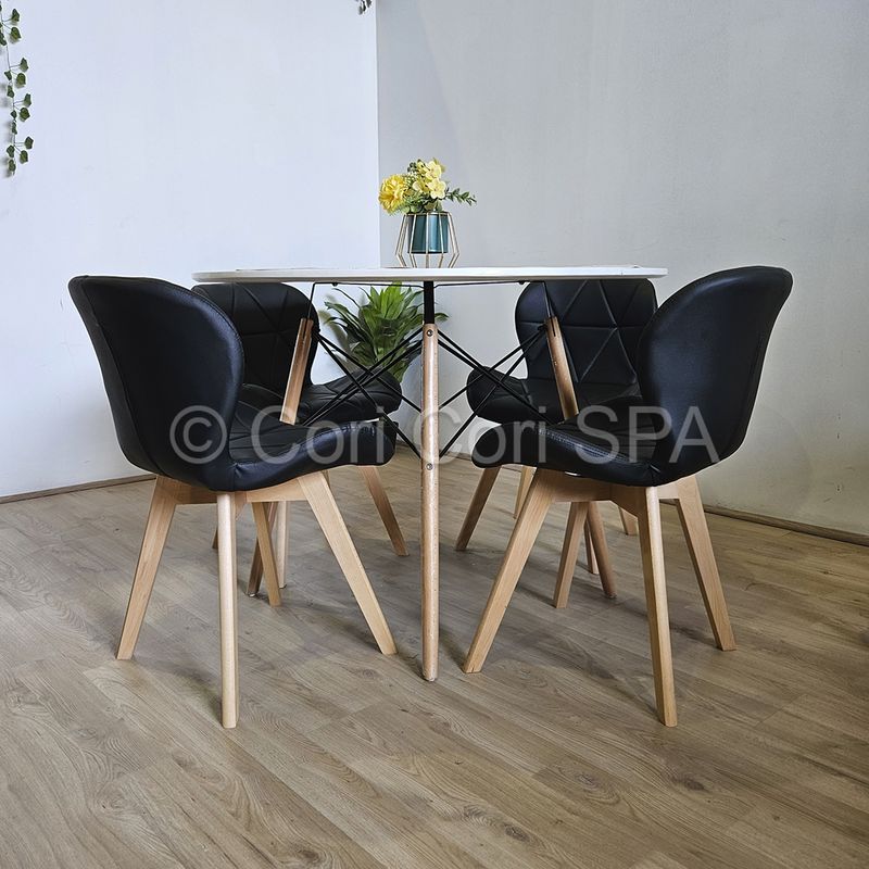 CORI CORI - Juego de Comedor Mesa Blanca 100cm + 4 Sillas Mariposa Wood Negro