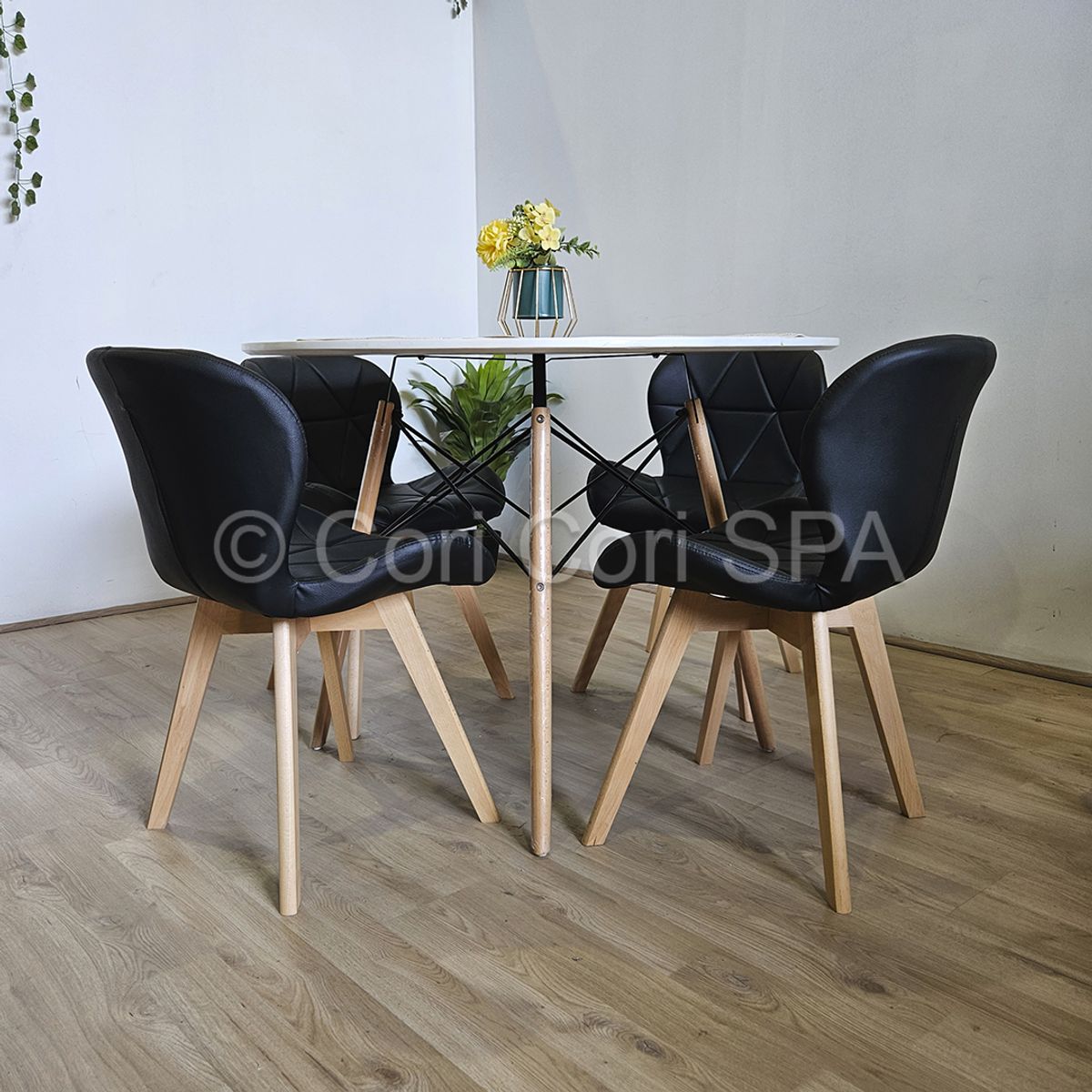 CORI CORI - Juego de Comedor Mesa Blanca 100cm + 4 Sillas Mariposa Wood Negro