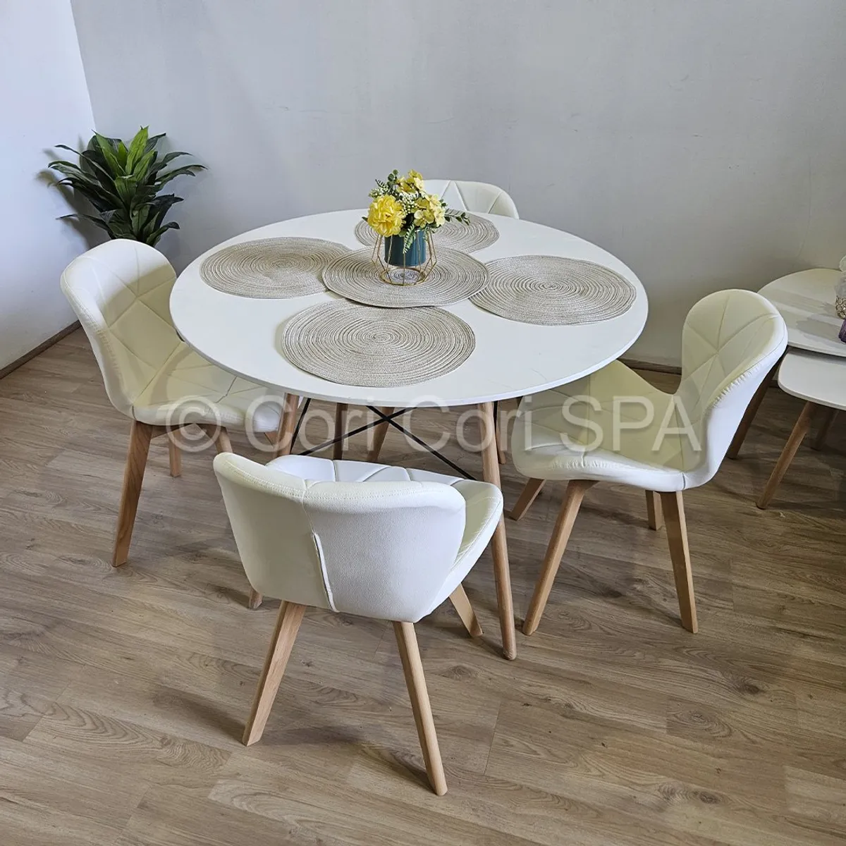 CORI CORI - Juego de Comedor Mesa Blanca 100cm + 4 Sillas Mariposa Wood Blanco