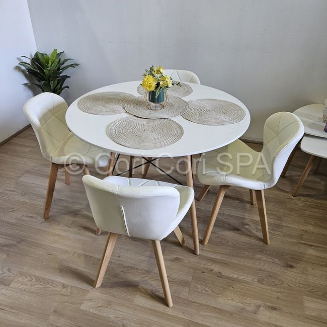 CORI CORI - Juego de Comedor Mesa Blanca 100cm + 4 Sillas Mariposa Wood Blanco