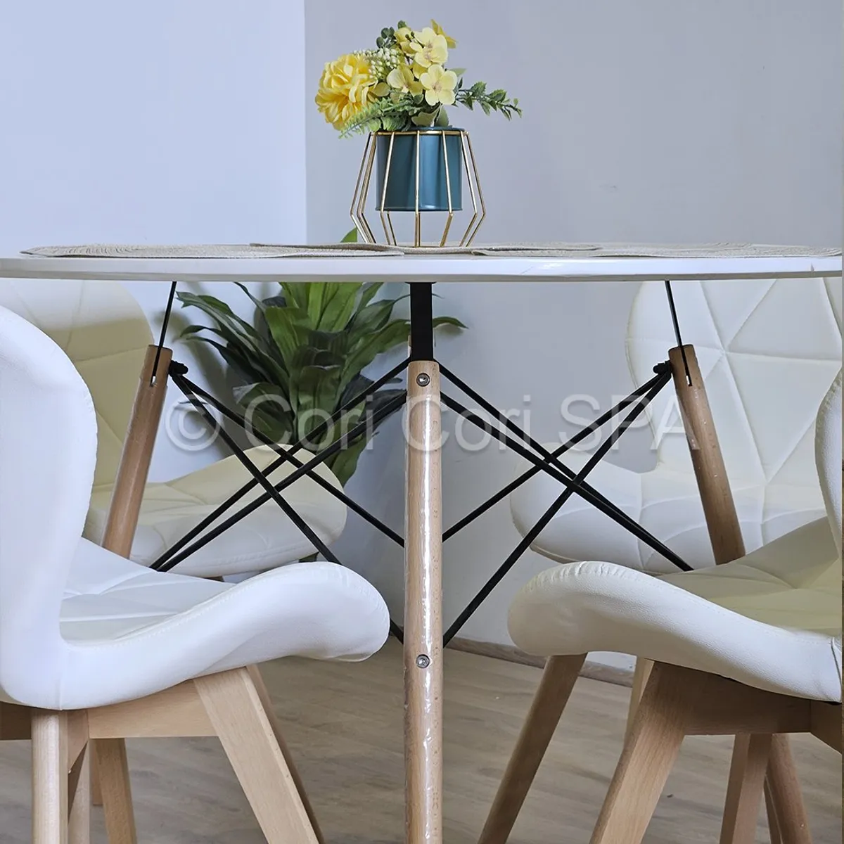 CORI CORI - Juego de Comedor Mesa Blanca 100cm + 4 Sillas Mariposa Wood Blanco