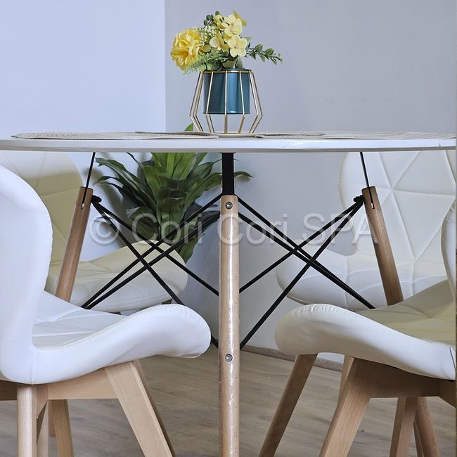 CORI CORI - Juego de Comedor Mesa Blanca 100cm + 4 Sillas Mariposa Wood Blanco