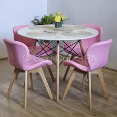 GENERICO - Comedor Mesa Eames melamina blanco 100cm + 4 Sillas Mariposa Wood Rosa