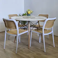 CORI CORI - Juego de Comedor Mesa Eames Melam Blanco 100cm + 4 Sillas Delta Blanco