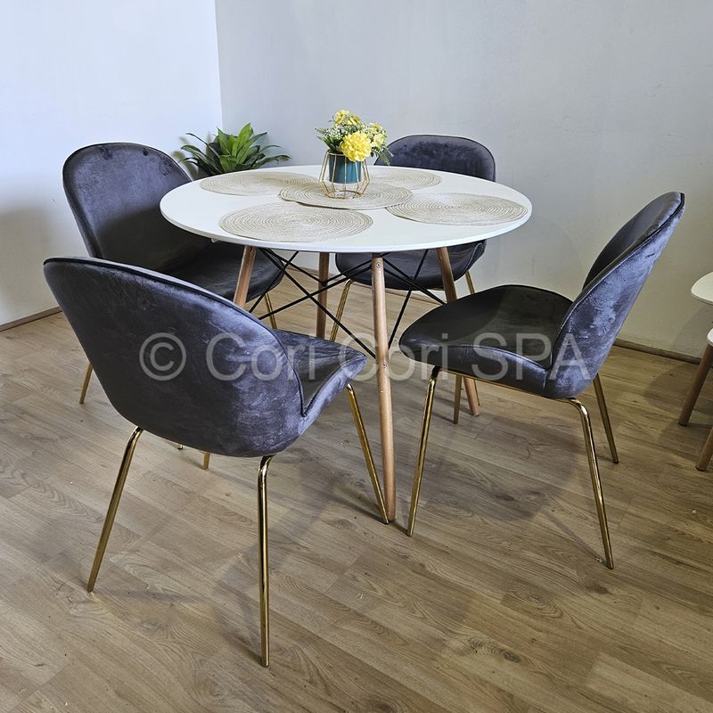 CORI CORI - Comedor Mesa Eames Blanca 100cm + 4 Sillas Beetle Gris