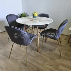 CORI CORI - Comedor Mesa Eames Blanca 100cm + 4 Sillas Beetle Gris