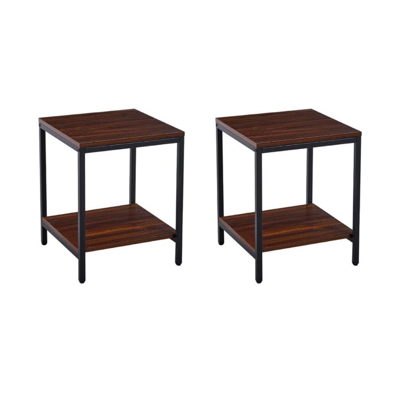 KLIK - Pack de 2 Veladores Mesa Auxiliar Lateral de 2 Niveles - Madera Oscura Walnut