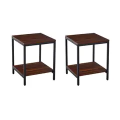 KLIK - Pack de 2 Veladores Mesa Auxiliar Lateral de 2 Niveles - Madera Oscura Walnut