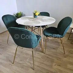 CORI CORI - Comedor Mesa Eames Redonda Blanca 100cm + 4 Sillas Beetle Verde