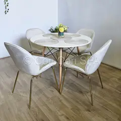 CORI CORI - Comedor Mesa Eames Redonda Blanca 100cm + 4 Sillas Beetle Beige