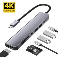 Docking Station Hub 7 En 1 USB-C 4k 60 Hz Compatible Mac, PC