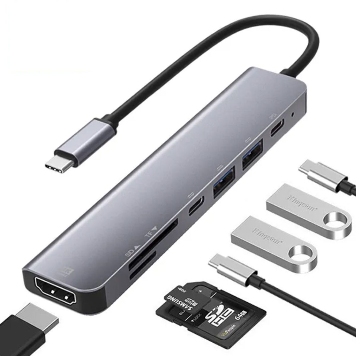 GENERICO - Docking Station Hub 7 En 1 USB-C 4k 30 Hz Compatible Mac, PC