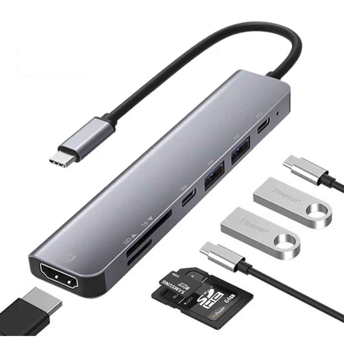 GENERICO - Docking Station Hub 7 En 1 USB-C 4k 30 Hz Compatible Mac, PC