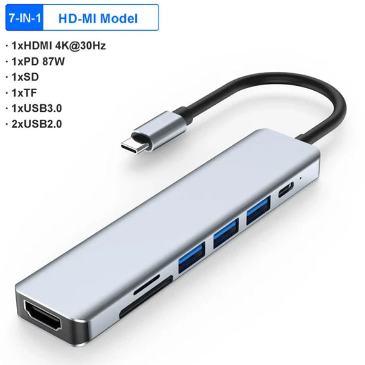 GENERICO - Docking Station Hub 7 En 1 USB-C 4k 30 Hz Compatible Mac, PC