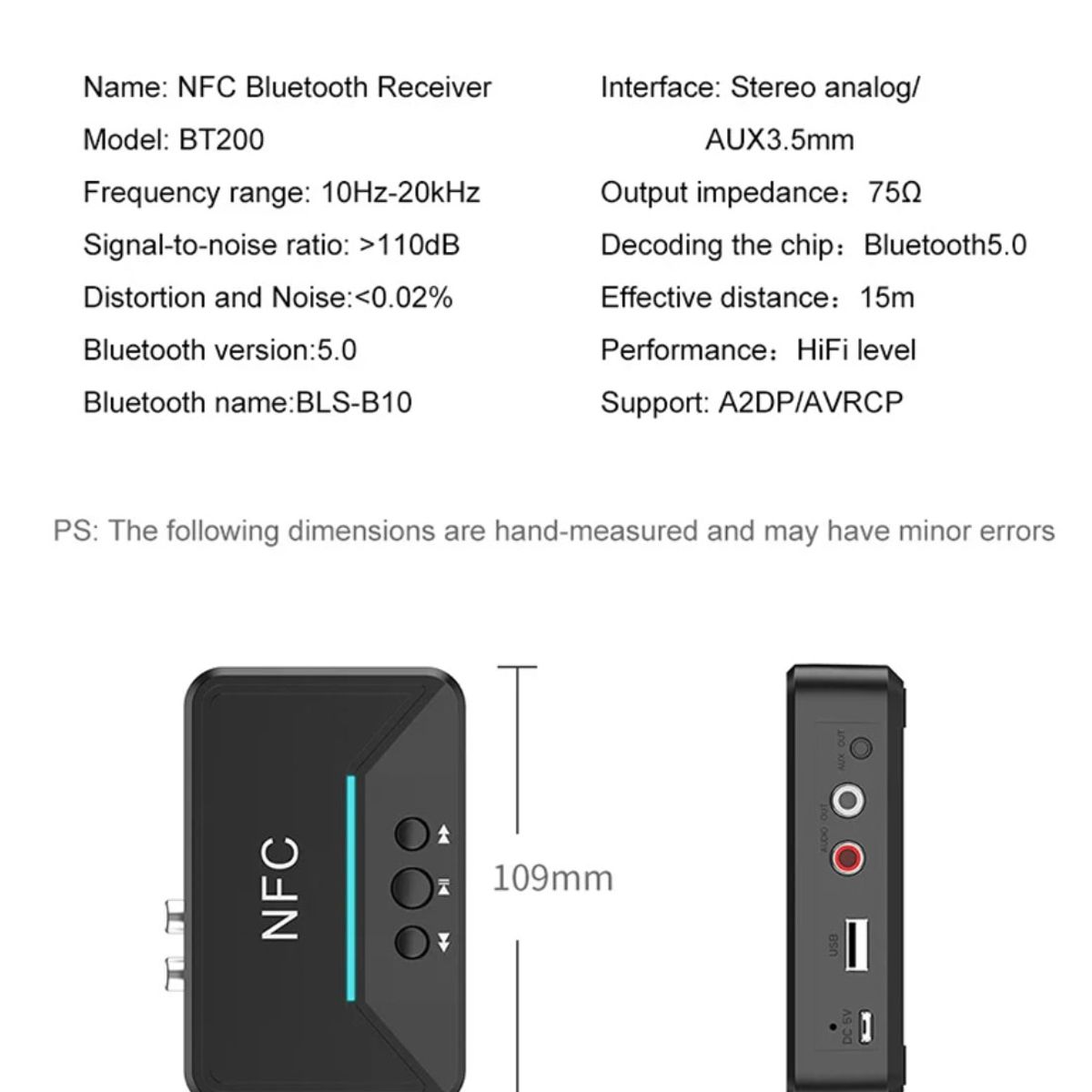 GENERICO - Receptor Audio Bluetooth NFC Aux 3.5 mm RCA Pendrive
