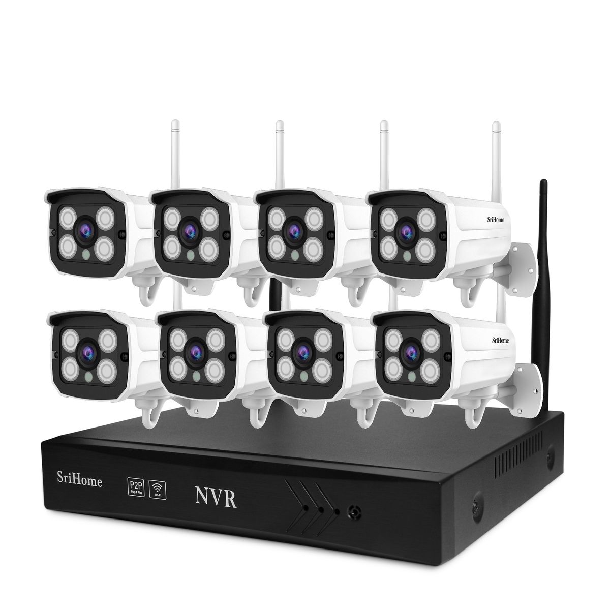 SRIHOME - KIT NVR IP WIFI 8 Cámaras Full HD 2MP Sricam NVS001