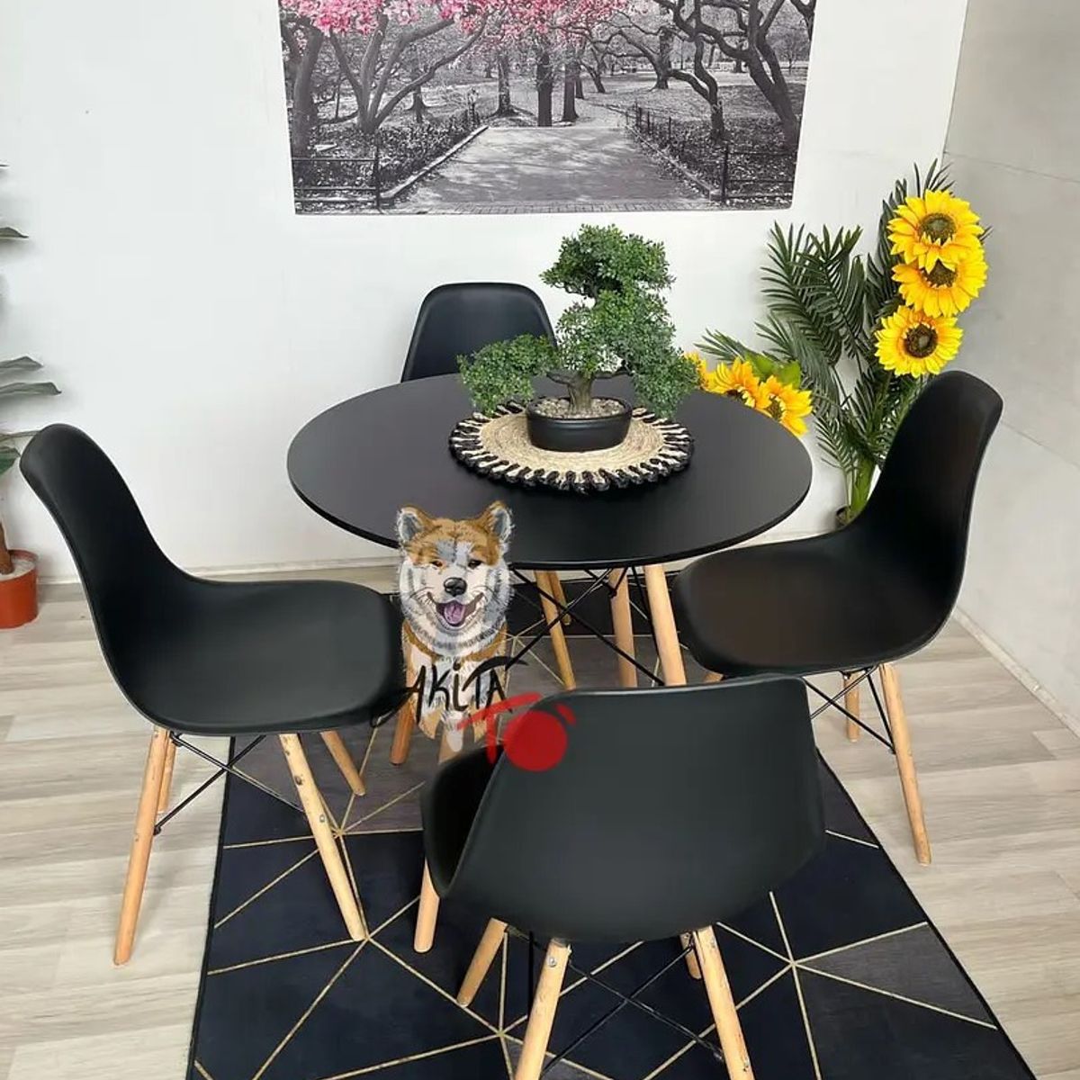 GENERICO - Comedor Eames Classic  (Mesa 100DMelamina + 4 Sillas Eames NEGRO)
