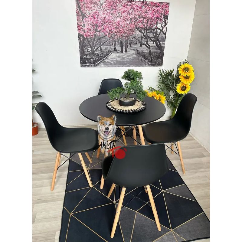 GENERICO - Comedor Eames Classic  (Mesa 100DMelamina + 4 Sillas Eames NEGRO)