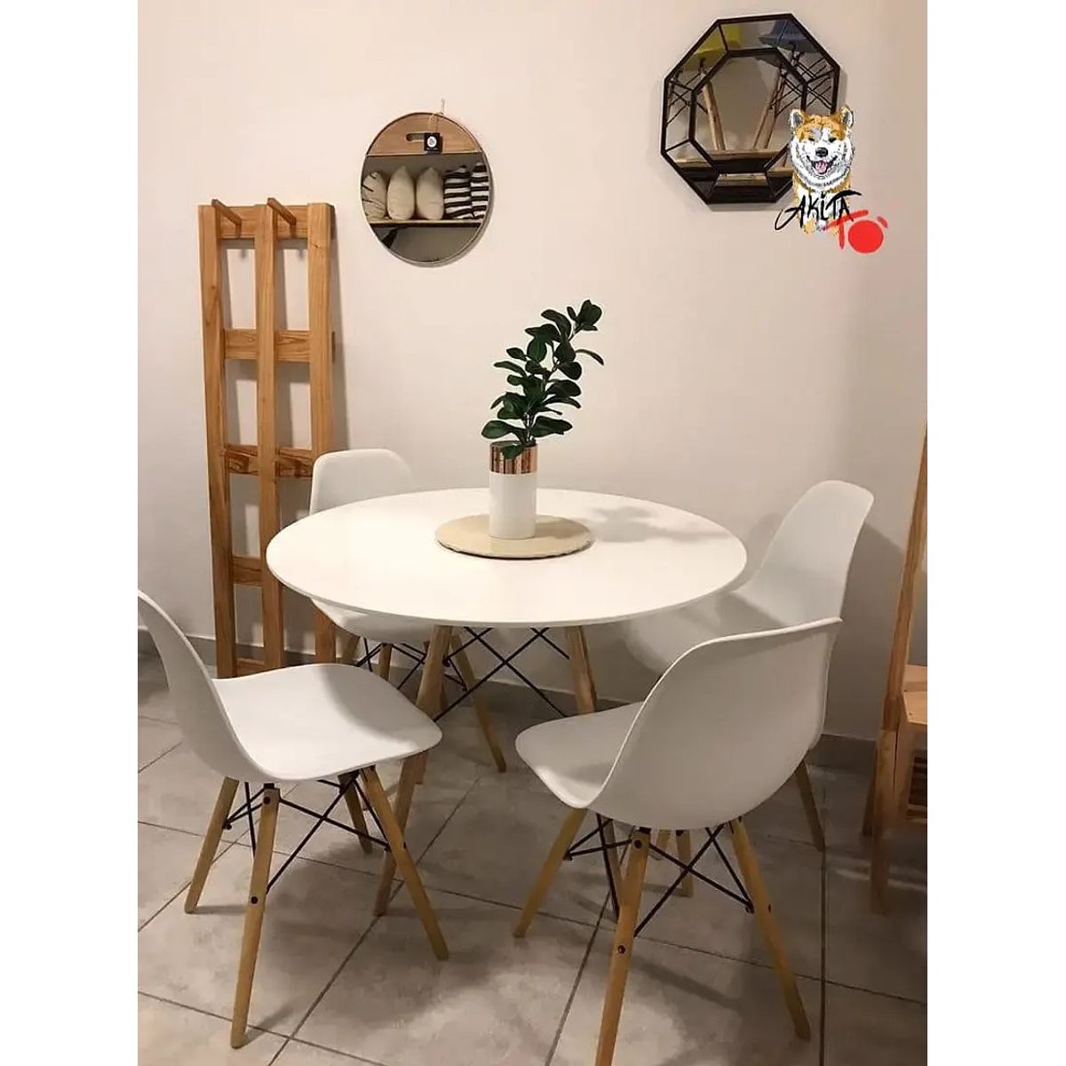 GENERICO - Comedor Eames Classic  (Mesa 100DMelamina + 4 Sillas Eames BLANCO)