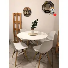 GENERICO - Comedor Eames Classic (Mesa 100DMelamina + 4 Sillas Eames BLANCO)