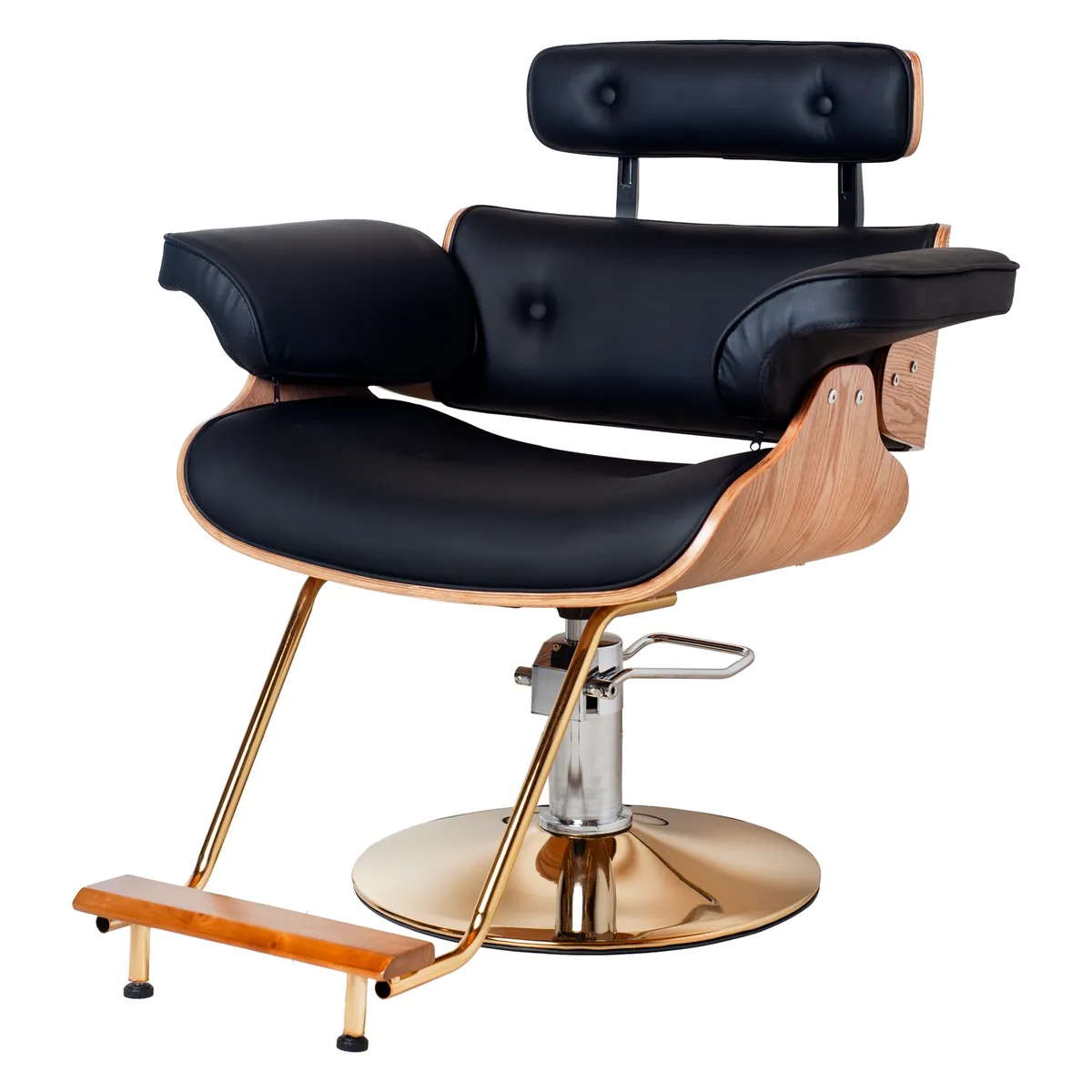 IMPOSALON - Silla de peluquería hidráulica negra con madera