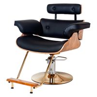 Silla de peluquería hidráulica negra con madera