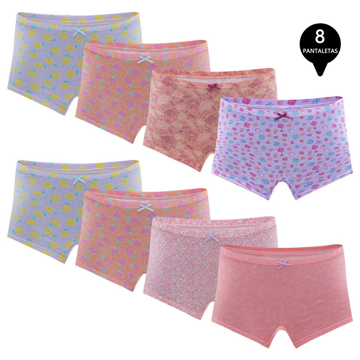 GIOVACCHINO - Pack de 8 Calzon Boxer Pantaleta Algodón Niña.
