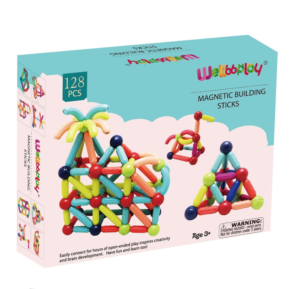 MAGNESCAPE - Juguete Bastones Magnéticos de Construcción - 128 Piezas